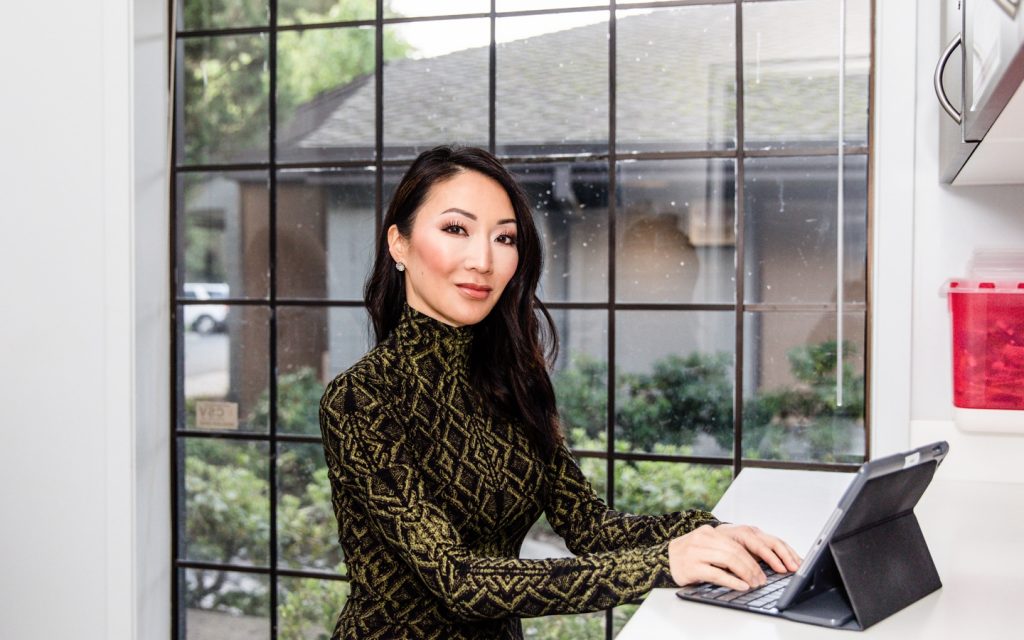 Woman working on her laptop